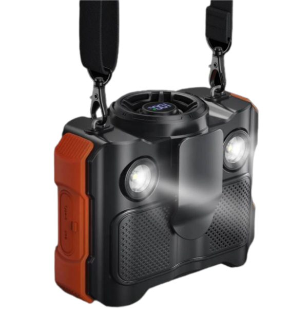 فن کمری و گردنی شارژی Porodo Lifestyle مدل W50 | اسپیکر بلوتوث، پاوربانک و چراغ LED
